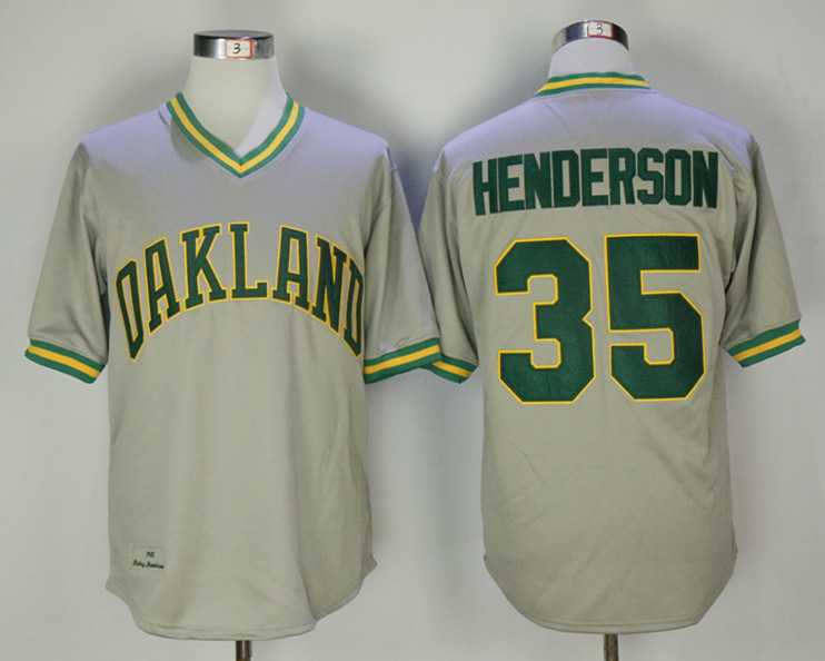 Oakland Athletics #35 Rickey Henderson Gray Throwback Jersey,We sell and wholesale Oakland Athletics #35 Rickey Henderson Gray Throwback Jersey on line form chian!